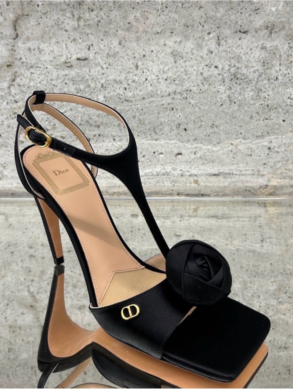 Christian Dior D Heeled Sandal Satin Black - Picture 3 of 4